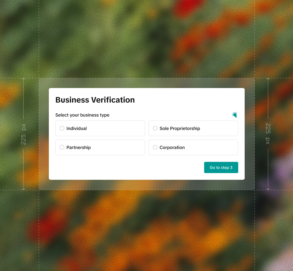Business verification onboarding form