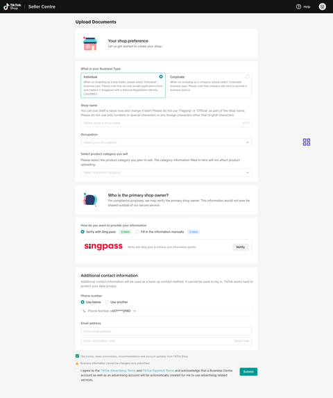 Registration form