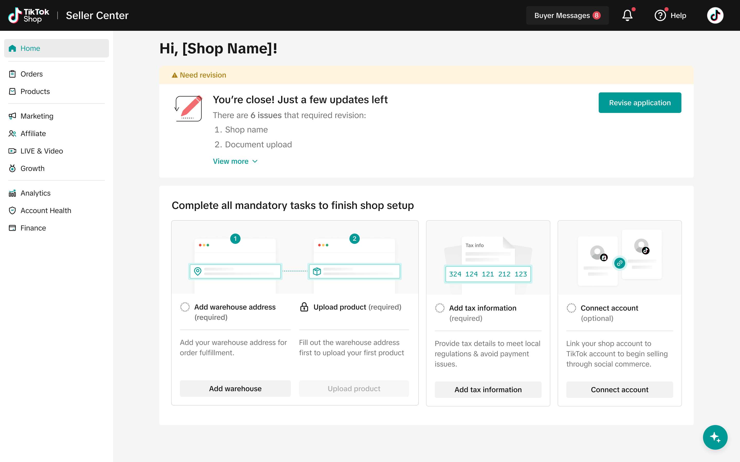 Post-registration homepage after revamp