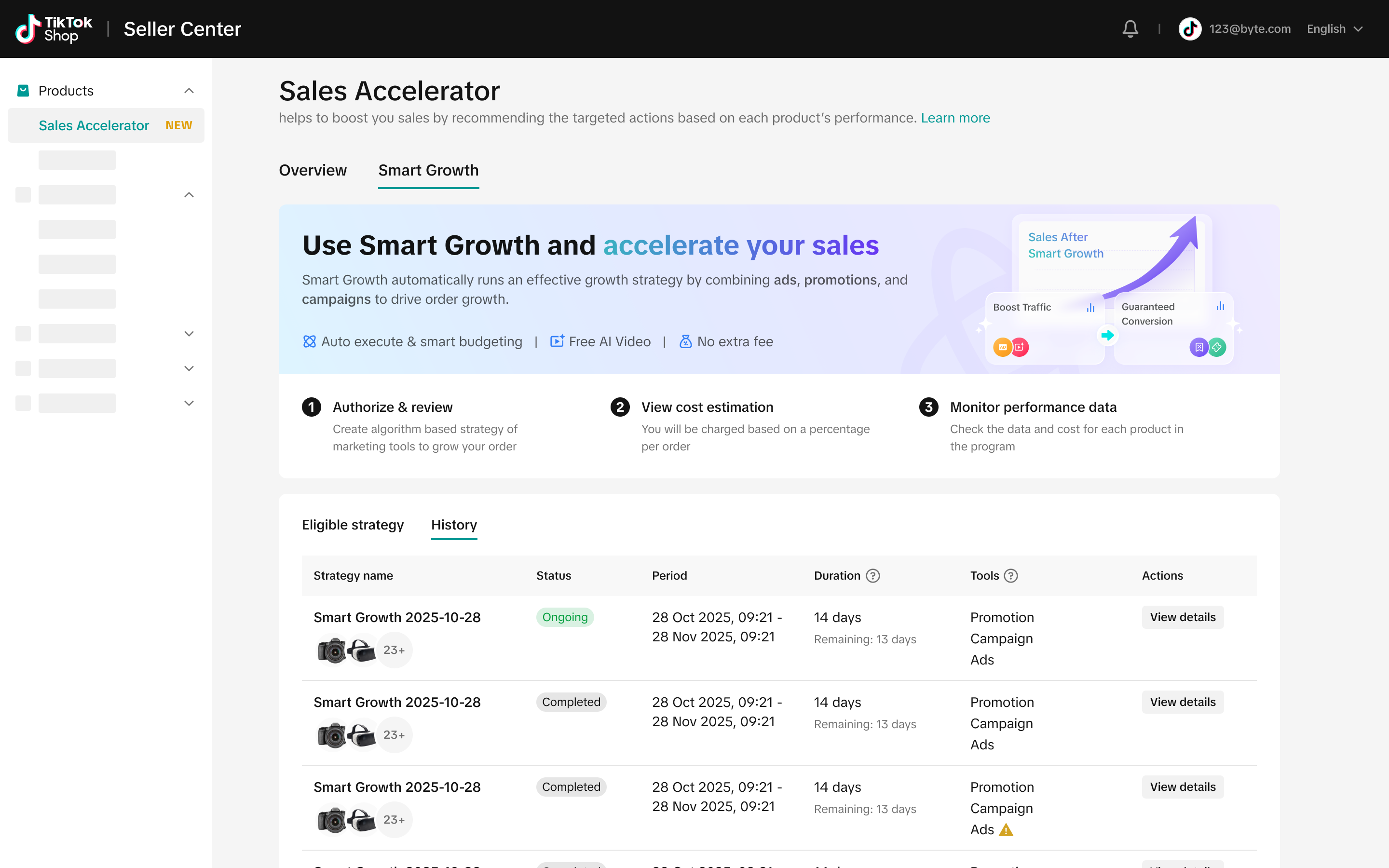 Smart Promo Recommendation interface in TikTok Shop Seller Center